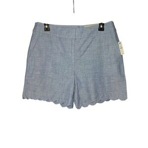 Talbots Womens Blue Scalloped Hem Chambray Shorts 5 Inch Inseam Size 8 NWT